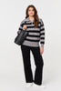 Black | Striped Zip Neck Collared Pullover
