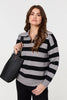 Black | Striped Zip Neck Collared Pullover
