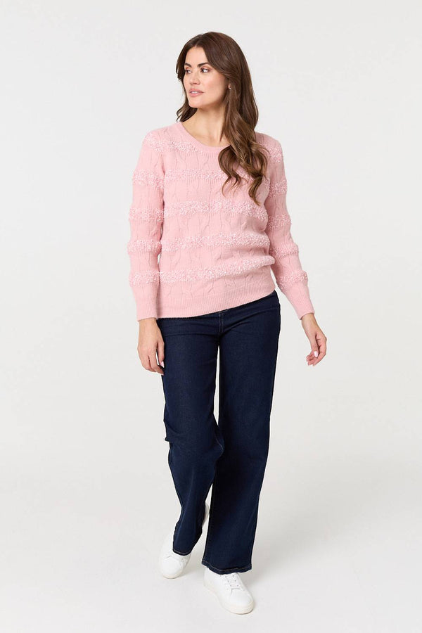 Pink | Textured Long Sleeve Knit Jumper
