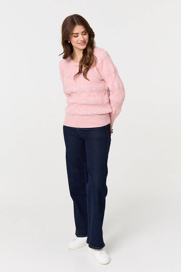 Pink | Textured Long Sleeve Knit Jumper
