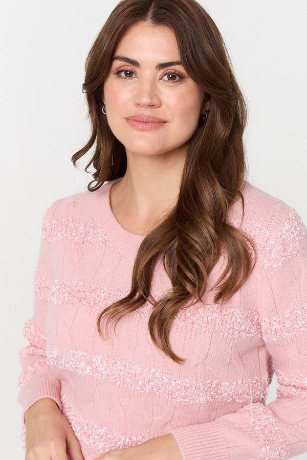 Pink | Textured Long Sleeve Knit Jumper
