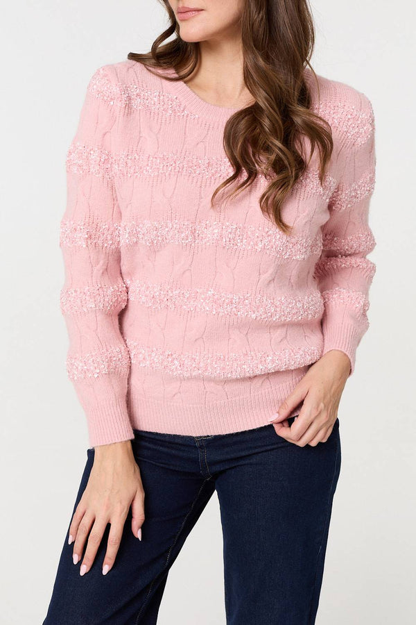 Pink | Textured Long Sleeve Knit Jumper
