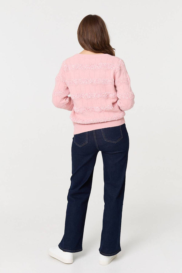 Pink | Textured Long Sleeve Knit Jumper
