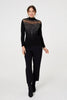 Black | Sequin Embellished High Neck Knit Top
