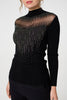 Black | Sequin Embellished High Neck Knit Top
