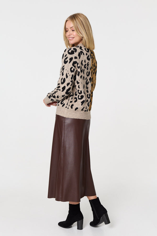 Brown | Animal Print Sequin Detail Jumper
