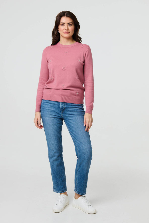 Blush | Floral Gemstone Embellished Jumper
