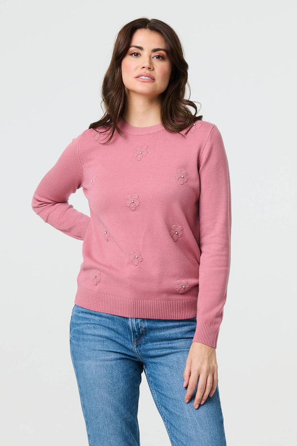 Blush | Floral Gemstone Embellished Jumper
