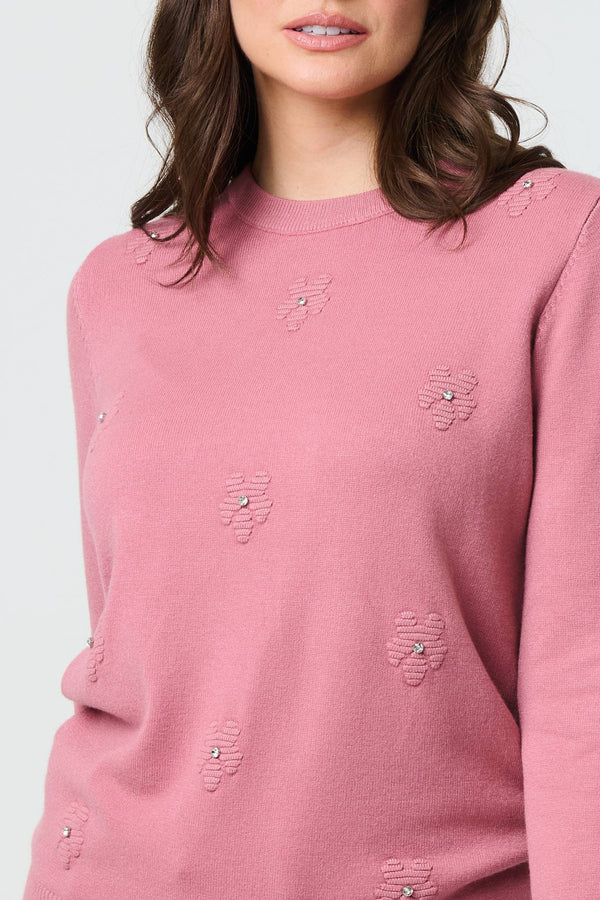 Blush | Floral Gemstone Embellished Jumper
