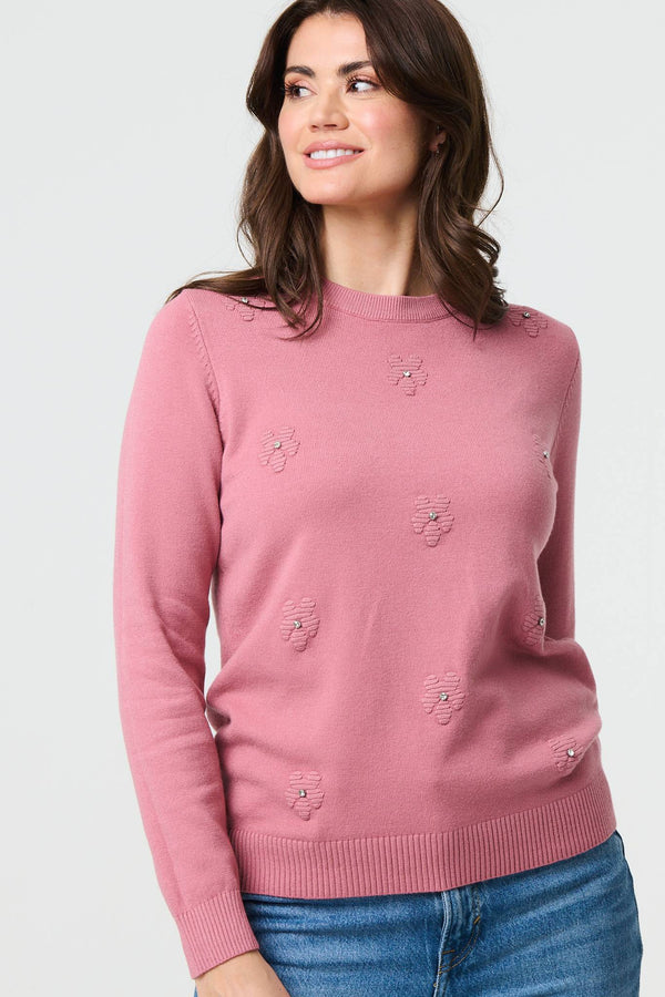 Blush | Floral Gemstone Embellished Jumper
