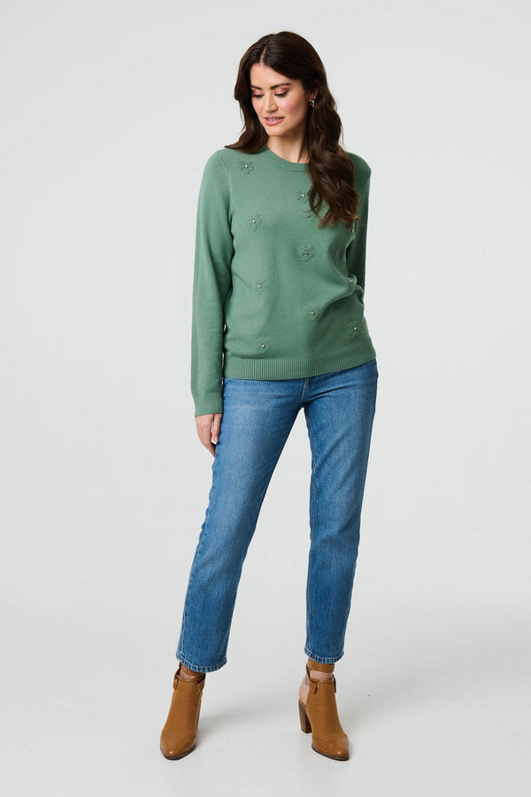 Sage | Floral Gemstone Embellished Jumper
