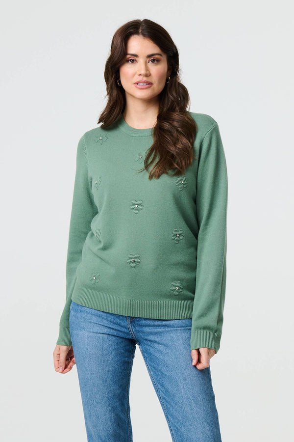 Sage | Floral Gemstone Embellished Jumper
