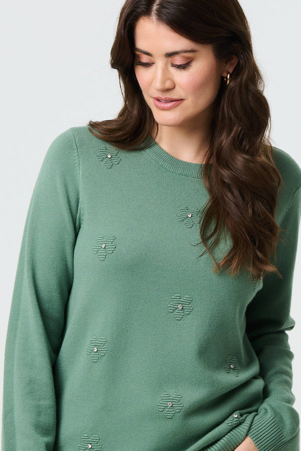 Sage | Floral Gemstone Embellished Jumper
