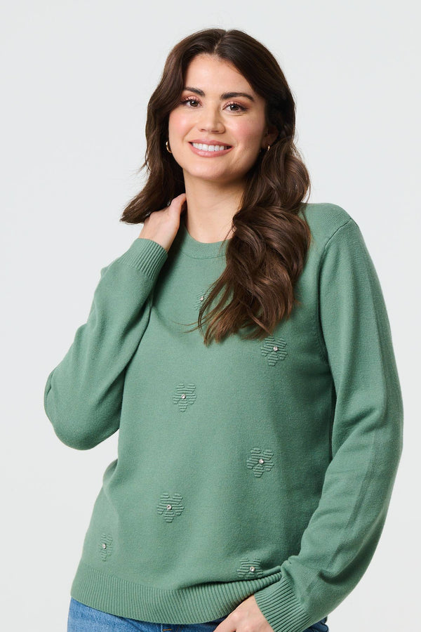 Sage | Floral Gemstone Embellished Jumper
