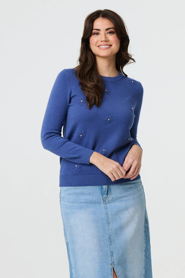 Indigo | Floral Gemstone Embellished Jumper
