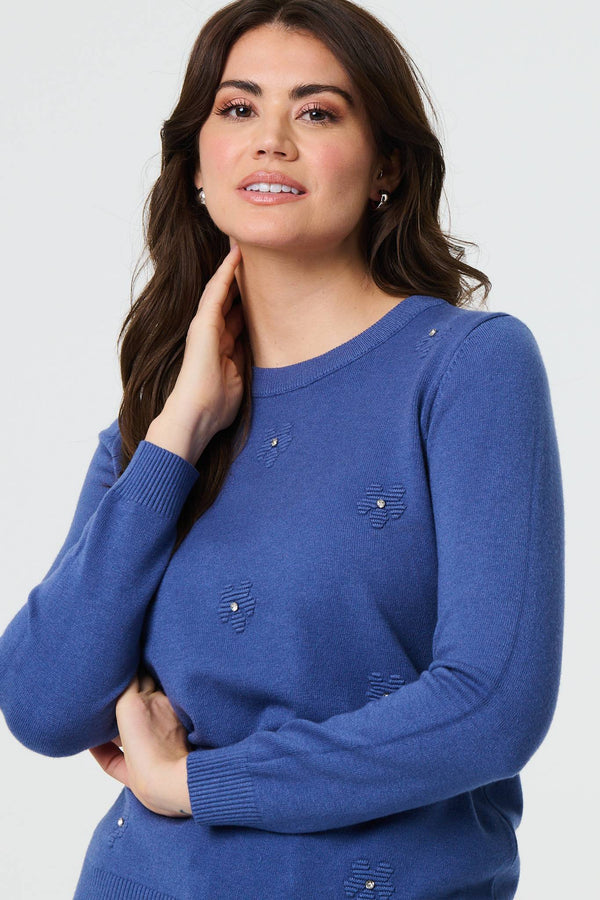 Indigo | Floral Gemstone Embellished Jumper
