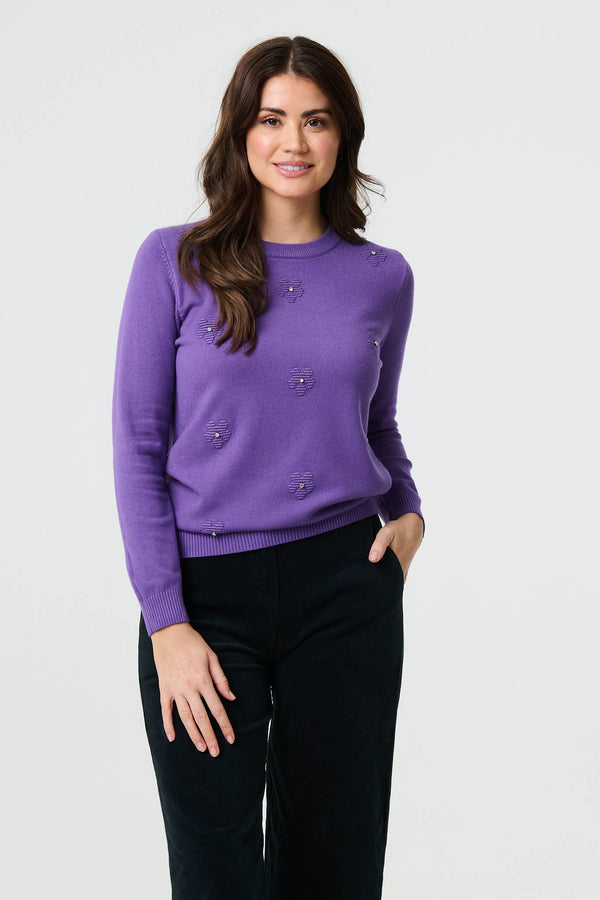 Purple | Floral Gemstone Embellished Jumper
