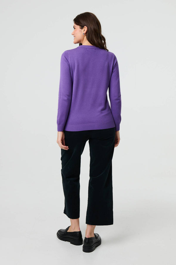 Purple | Floral Gemstone Embellished Jumper
