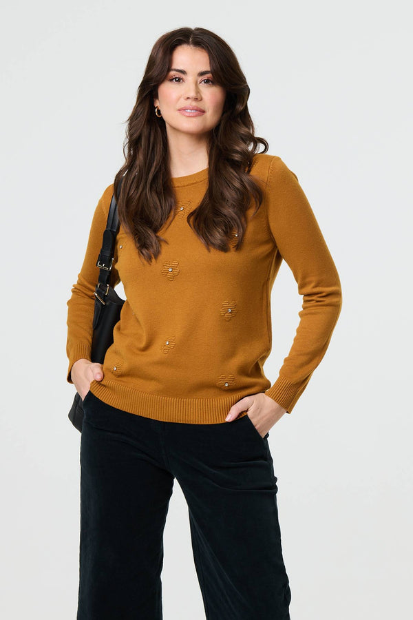 Mustard | Floral Gemstone Embellished Jumper
