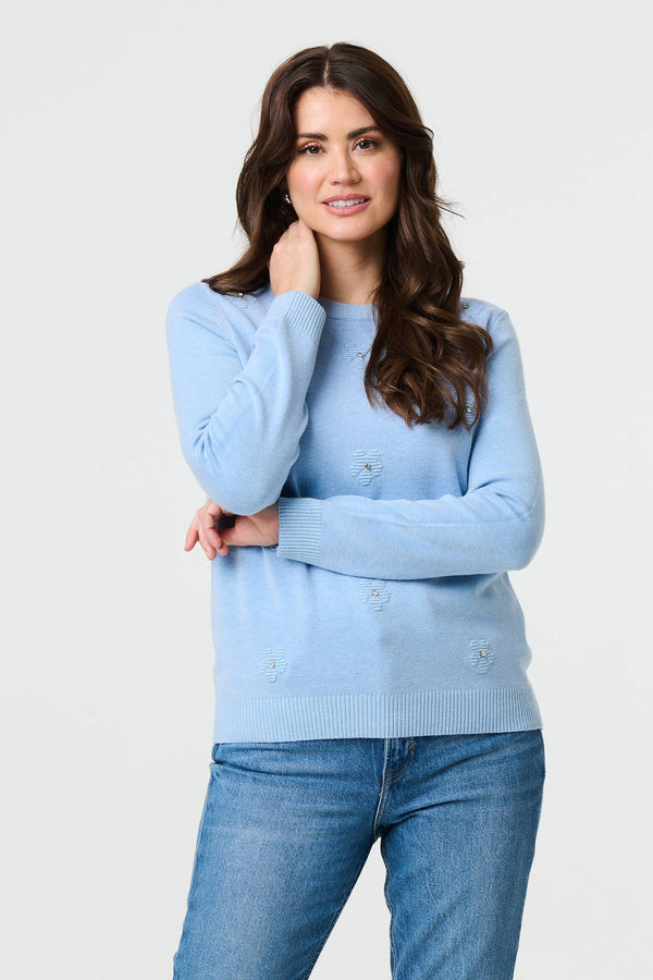 Light Blue | Floral Gemstone Embellished Jumper
