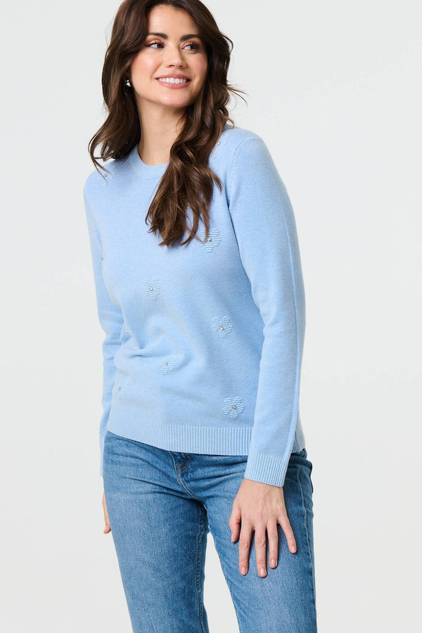 Light Blue | Floral Gemstone Embellished Jumper
