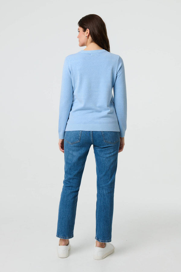 Light Blue | Floral Gemstone Embellished Jumper
