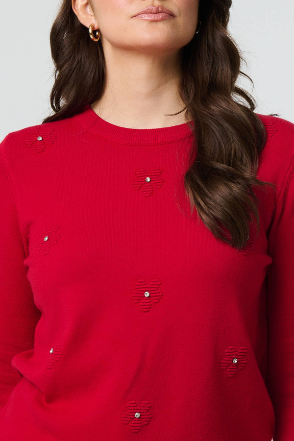 Red | Floral Gemstone Embellished Jumper
