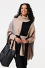 Beige | Colour Block Roll Neck Knitted Poncho
