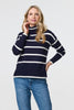 Navy | Striped Roll Neck Relaxed Jumper
