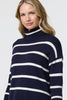 Navy | Striped Roll Neck Relaxed Jumper
