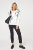 White | Abstract Print Scoop Neck Pullover
