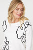 White | Abstract Print Scoop Neck Pullover
