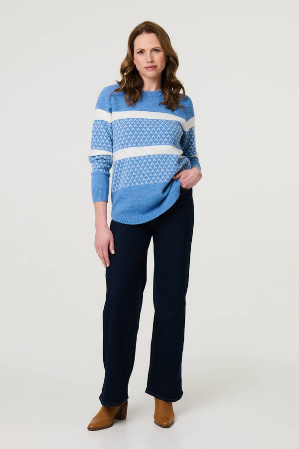 Blue | Stripe Print Relaxed Curve Hem Jumper