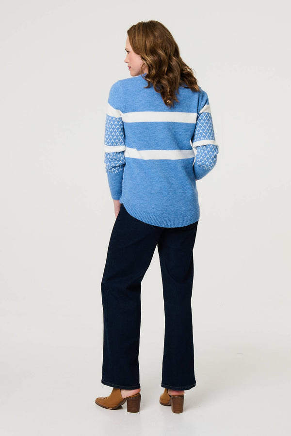 Blue | Stripe Print Relaxed Curve Hem Jumper