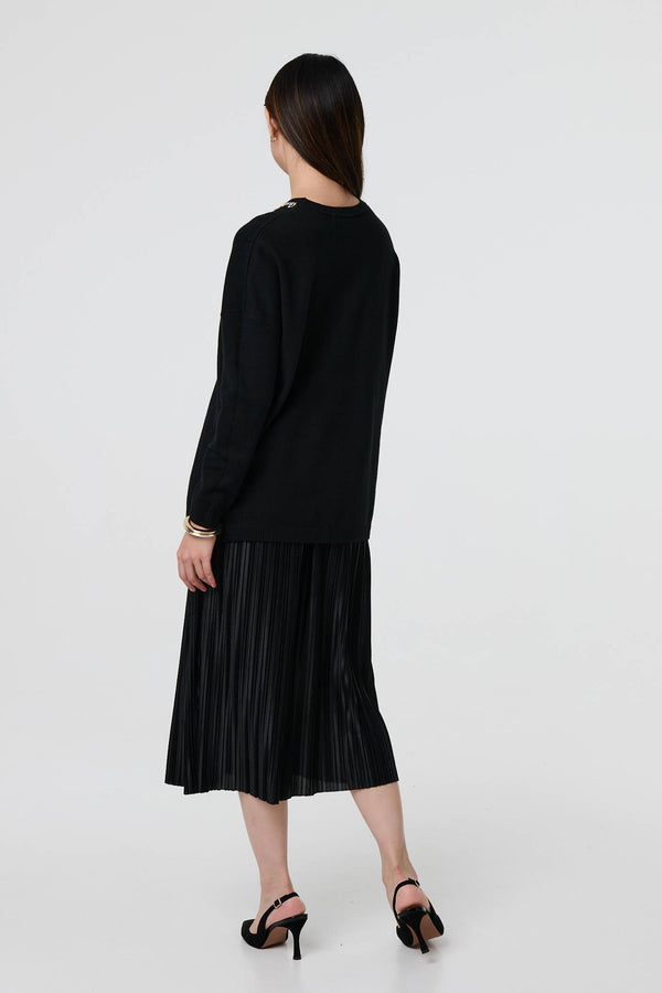 Black | Embellished Neck Relaxed Jumper
