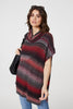 Red | Striped Cowl Neck Oversized Knit Top
