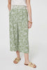 Green | Leaf Print Pleat-Front Wide Leg Culottes