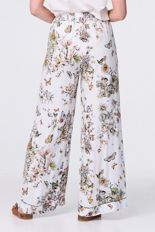 Beige | Butterfly Print High Rise Relaxed Trousers