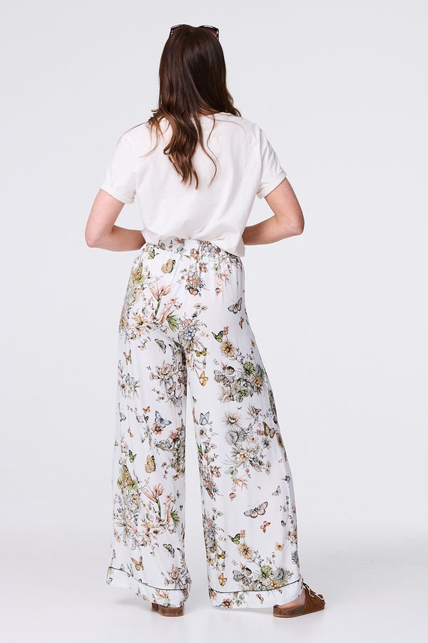 Beige | Butterfly Print High Rise Relaxed Trousers