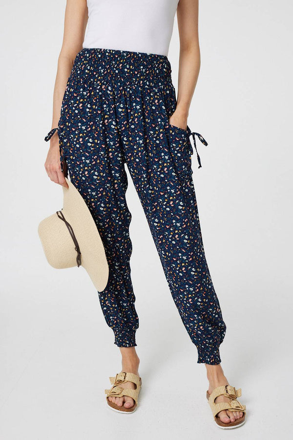 Blue | Ditsy Floral High Waist Harem Pants