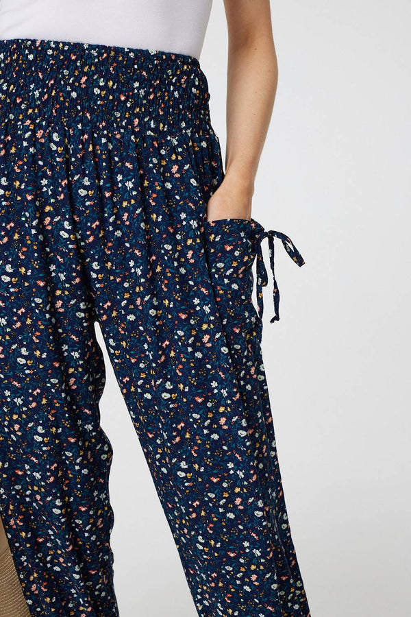 Blue | Ditsy Floral High Waist Harem Pants