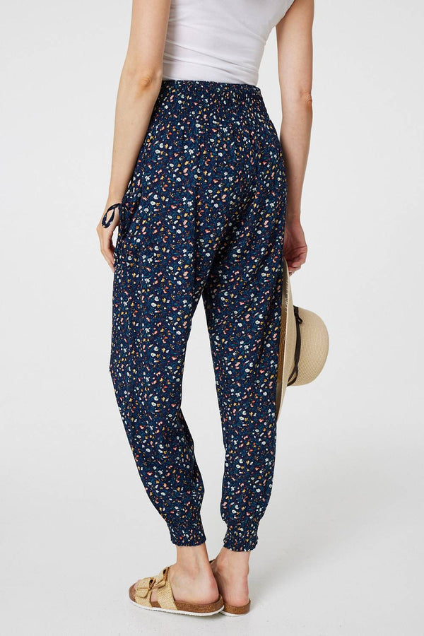 Blue | Ditsy Floral High Waist Harem Pants