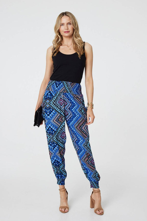 Blue | Aztec Print High Waist Harem Pants