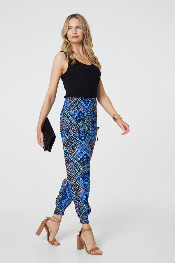 Blue | Aztec Print High Waist Harem Pants