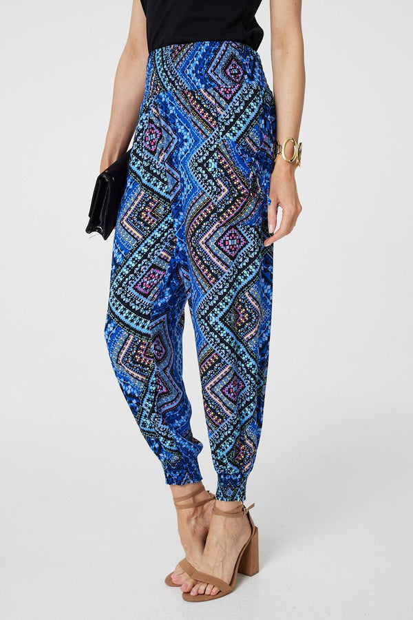 Blue | Aztec Print High Waist Harem Pants