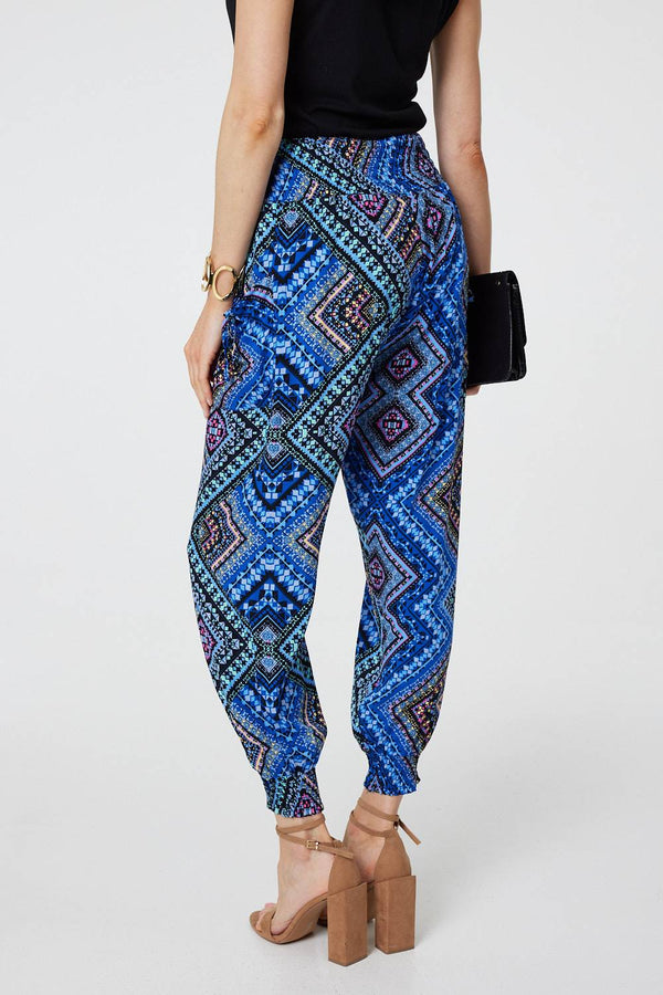 Blue | Aztec Print High Waist Harem Pants