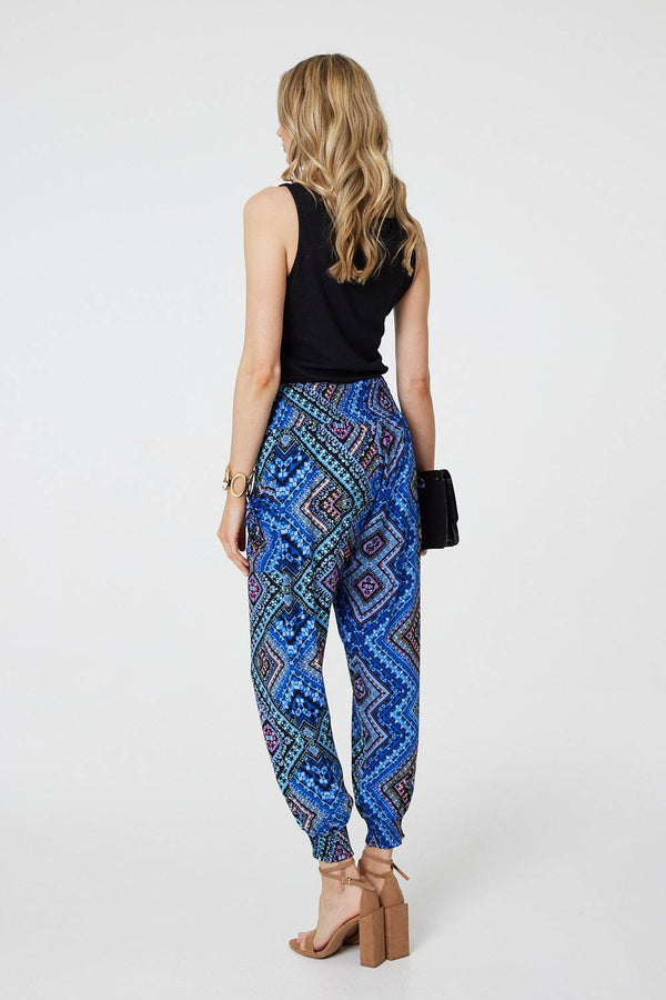 Blue | Aztec Print High Waist Harem Pants