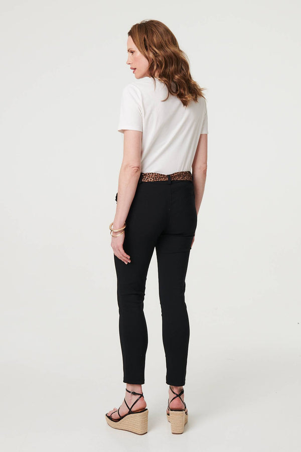 Black | Mid Rise Straight Trousers with Belt
