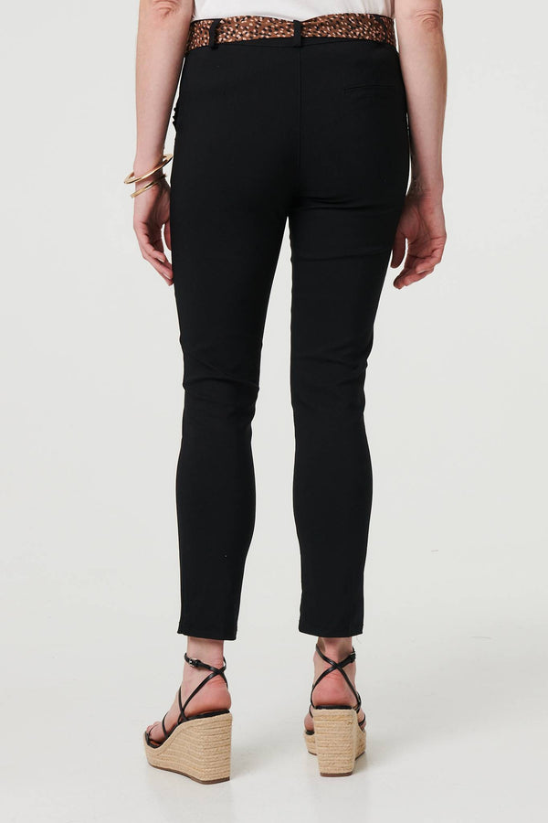 Black | Mid Rise Straight Trousers with Belt
