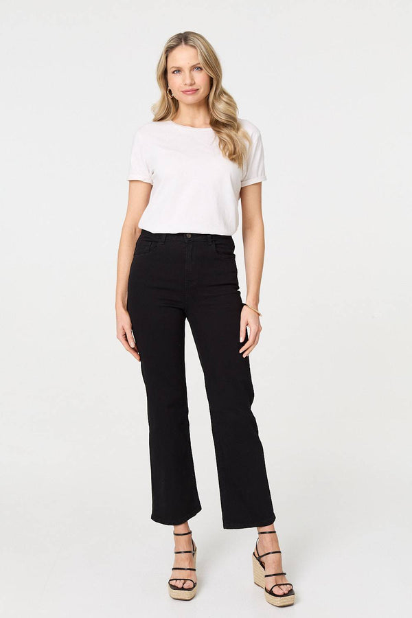 Black | High Waist Bootcut Straight Jeans
